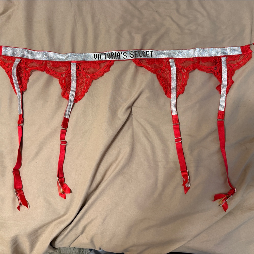 Victoria's Secret Red and Silver Lace Garter Belt
